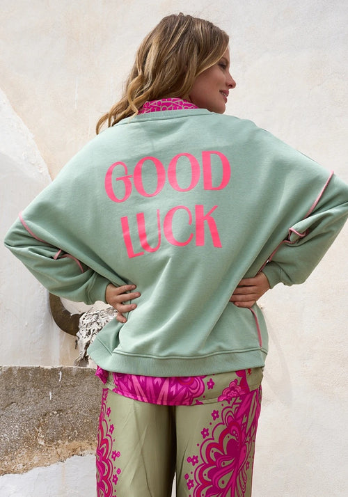Miss Goodlife Roundneck Sweater "Good Karma Good Luck" almond