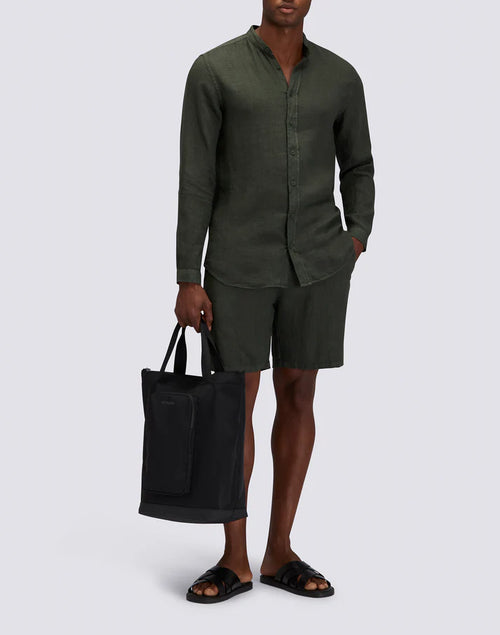 Leinen Hemd "Mandarin" khaki