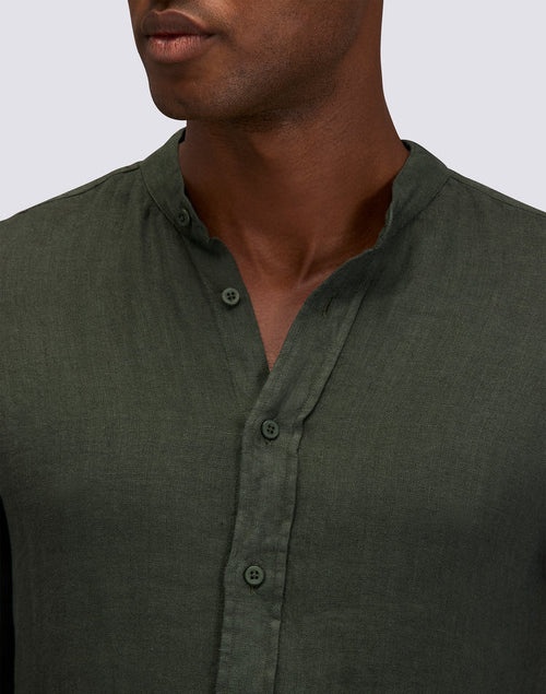 Leinen Hemd "Mandarin" khaki