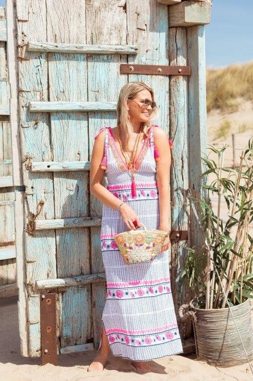 Maxi Dress "Ikat and Pink Flowers"