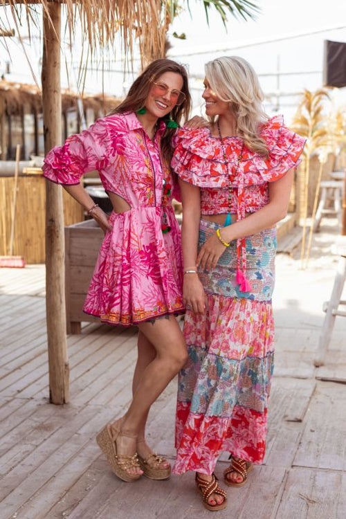 Kurze Chiffon Bluse "Orange Lillies"