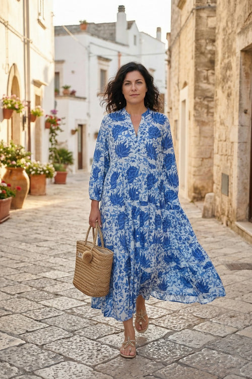 Maxi Dress "Indian Flower" blue