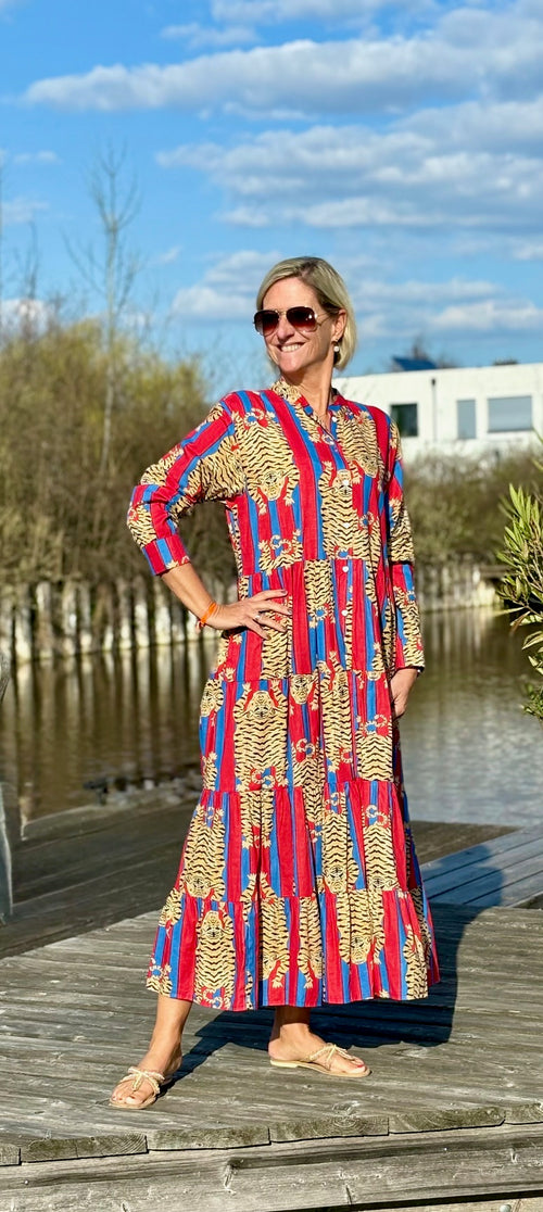 Maxi Dress "Stripes" Tiger red/blue