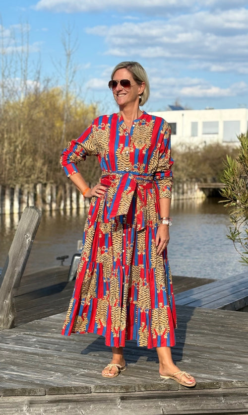 Maxi Dress "Stripes" Tiger red/blue