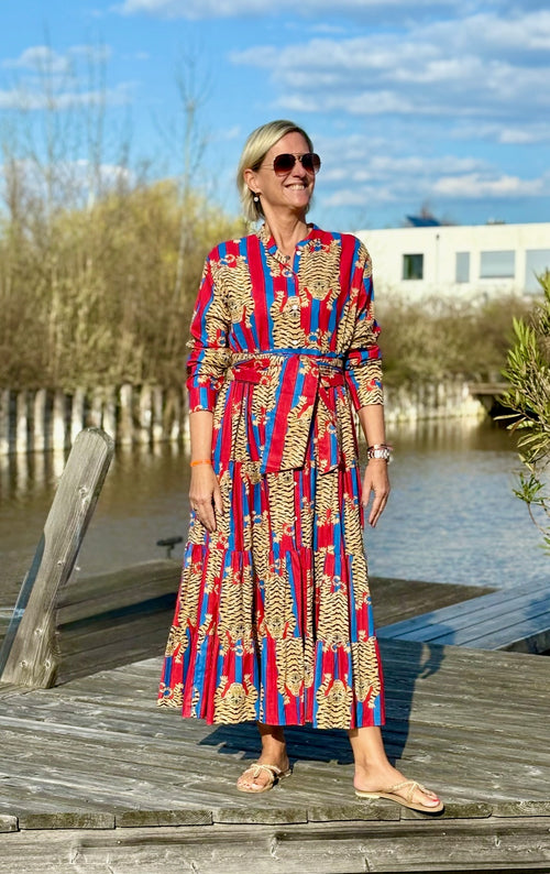 Maxi Dress "Stripes" Tiger red/blue