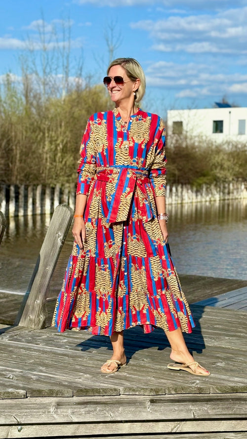 Maxi Dress "Stripes" Tiger red/blue