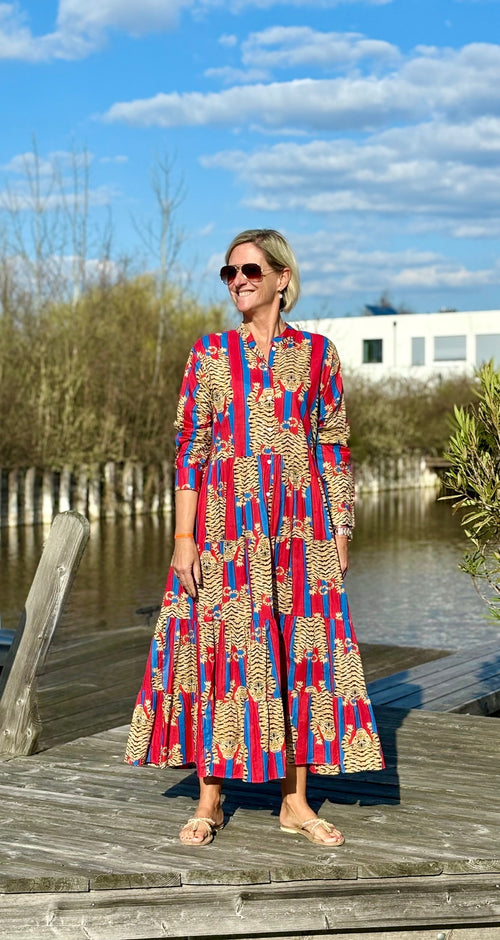 Maxi Dress "Stripes" Tiger red/blue
