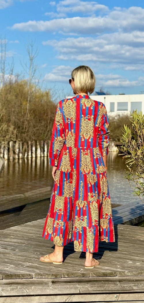 Maxi Dress "Stripes" Tiger red/blue