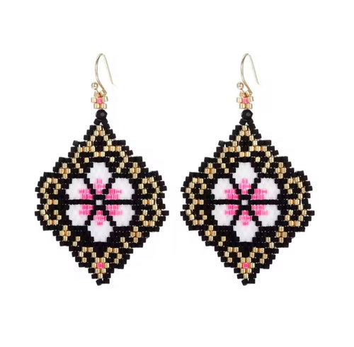 Ohrhänger Miyuki Beads "Flower" black