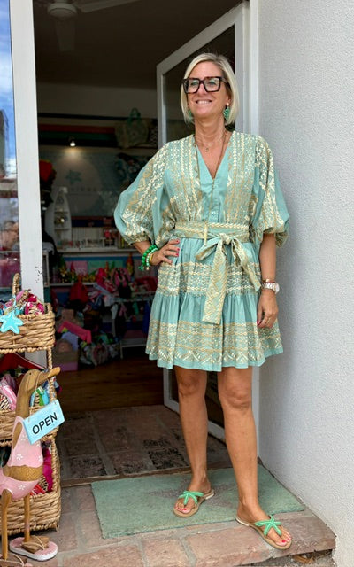 Kori Dress Rhodos mit Gürtel salbei