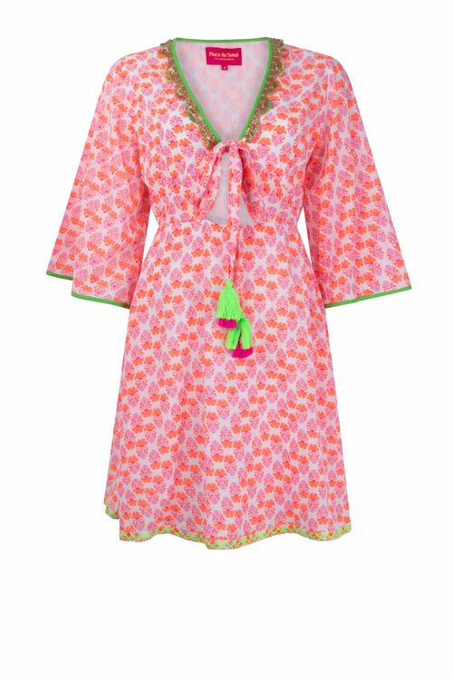 Short Dress "Neon Flowers" Cut Out