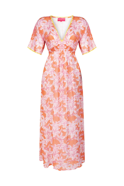 Long Dress "Orange Lillies"