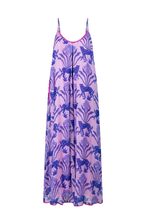 Maxi Dress "Lila Tiger" mit Spaghettiträger