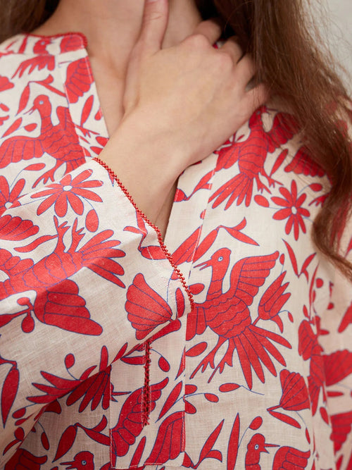 Sapphire Short Kaftan Mexican Bird red