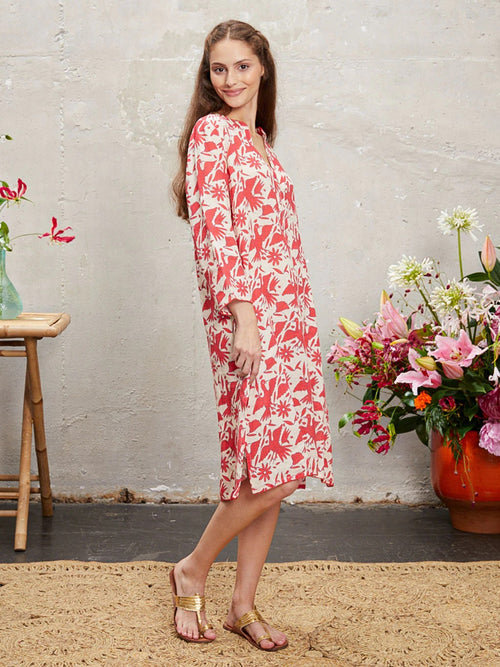 Sapphire Short Kaftan Mexican Bird red