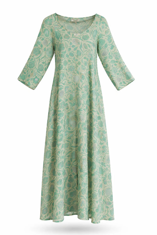 Seiden/Cotton Tunika Dress "Aqua Flowers"