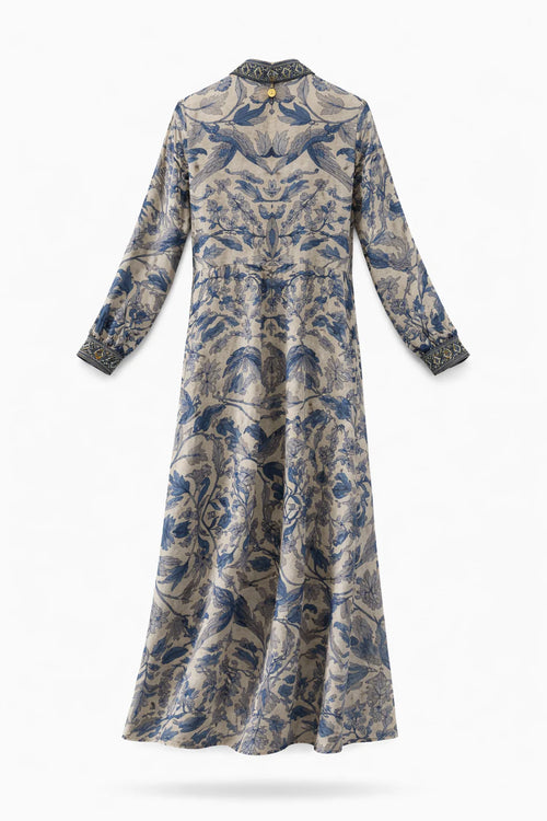 Seiden/Cotton Kaftan Dress "Navy Flowers"