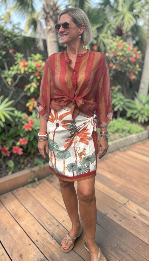 Have One Set Pareo short "Monkey" off white/camel mit Blouse Stripes in camel