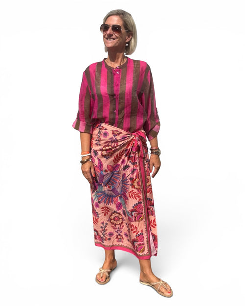 Have One Set Pareo long "Pink Parrot" with Blouse in Stripes coffee/magenta