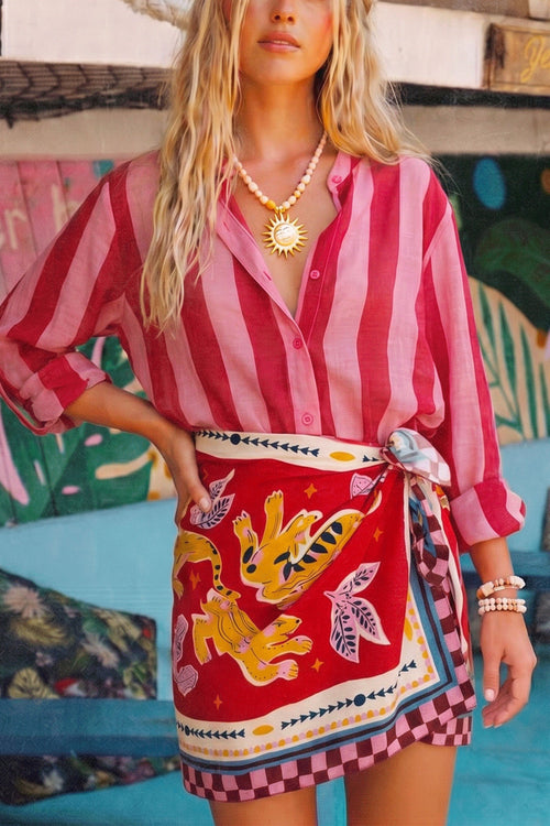 Have One Set Pareo short "Red Tiger" and Blouse Stripes