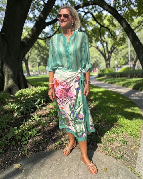 Have One Set Pareo long "Rosa Tiger" with Blouse in Stripes green