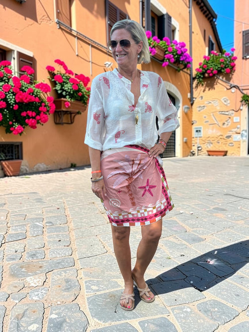 Have One Set Pareo short "Pink Palm" mit Blouse Leo white/soft pink