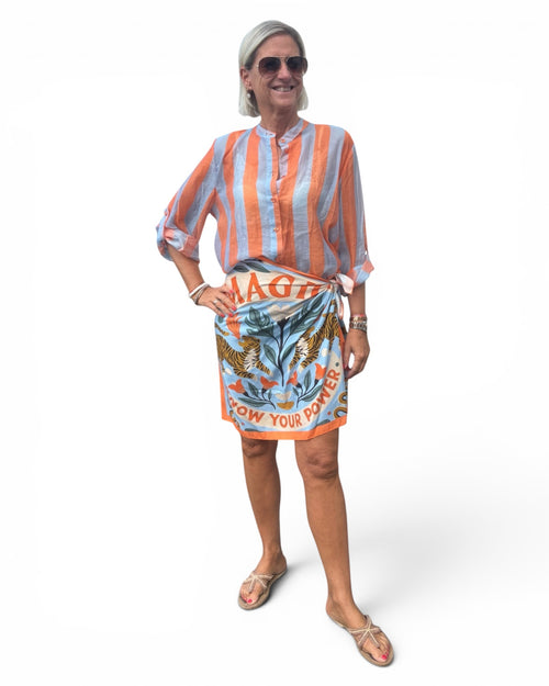 Have One Set Pareo short "Tiger Magic" with Blouse in Stripes orange/light blue