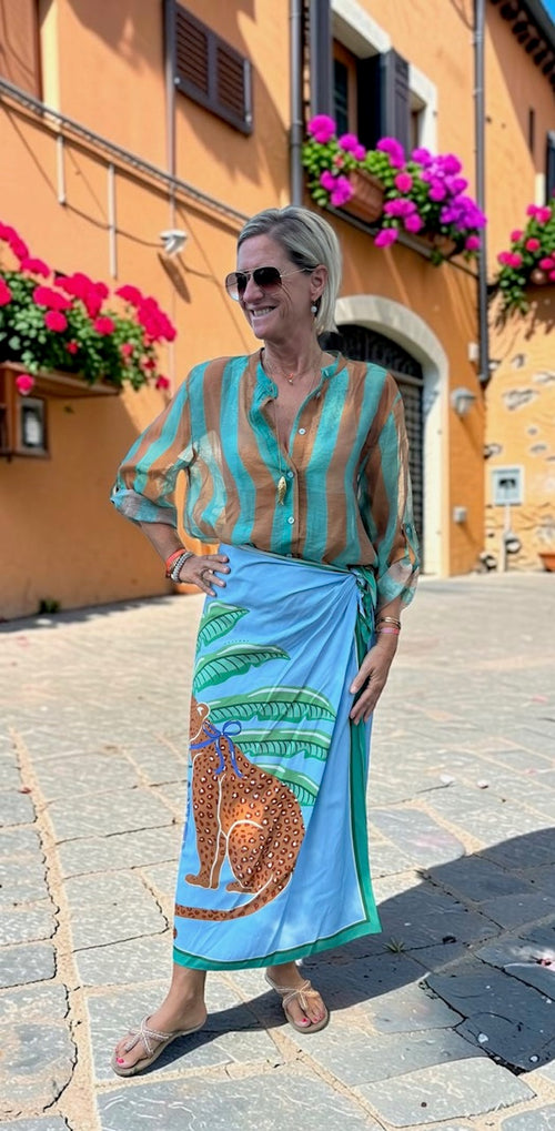Have One Set Pareo long "Leo Aqua" mit Blouse Stripes in green/camel