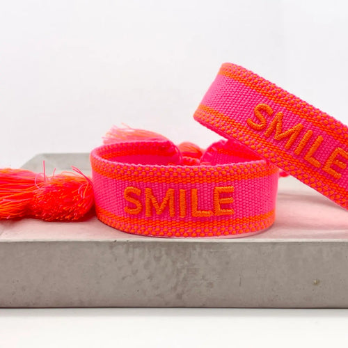 Webarmband "Smile" neon Pink/neon coral