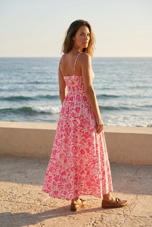Pahiesa Seiden/Cotton Spaghettiträger Dress lang pink Flower