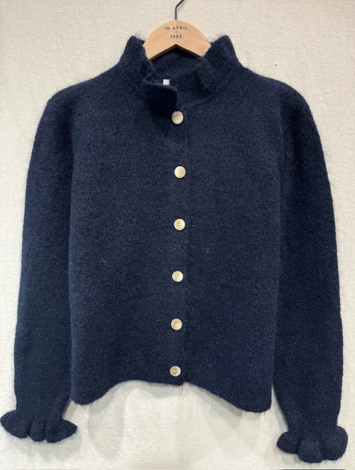 Strickjacke mit Rüschen navyblue