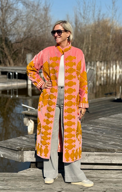 Velvet Suzani Kimono Mantel rosa/beige