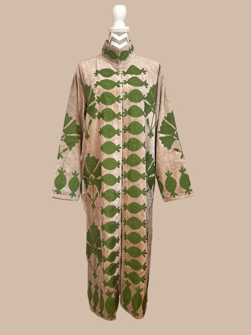 Velvet Suzani Kimono Mantel beige/grün