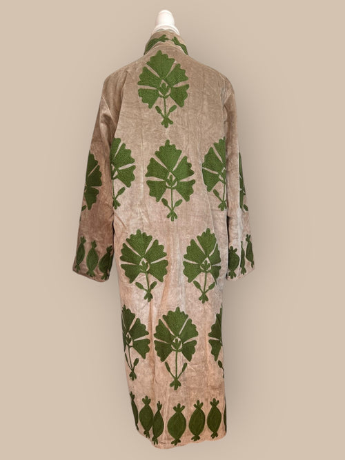 Velvet Suzani Kimono Mantel beige/grün