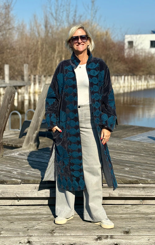 Velvet Suzani Kimono Mantel navyblue