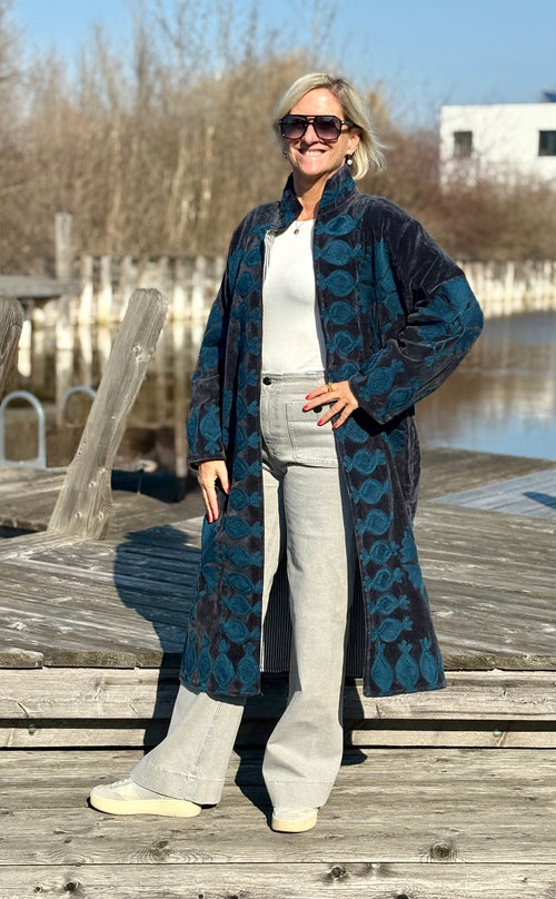 Velvet Suzani Kimono Mantel navyblue