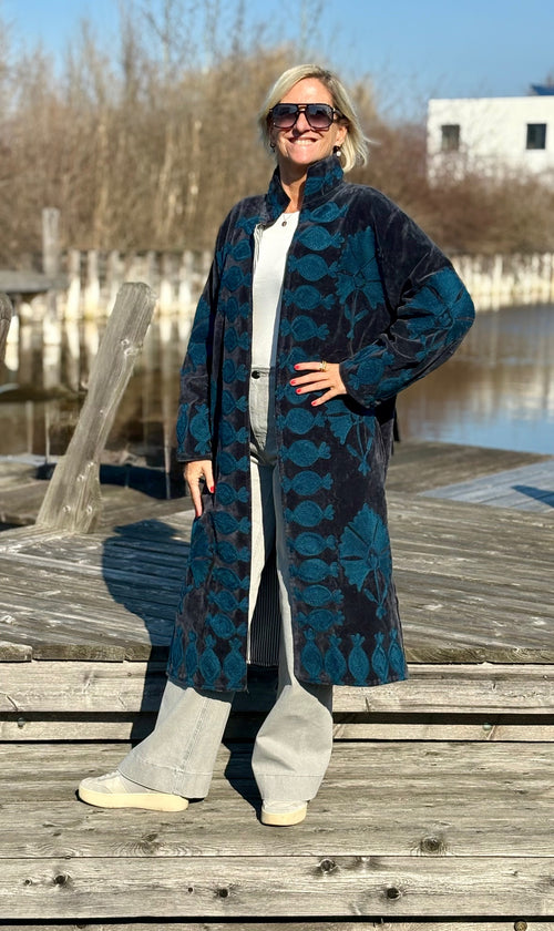 Velvet Suzani Kimono Mantel navyblue