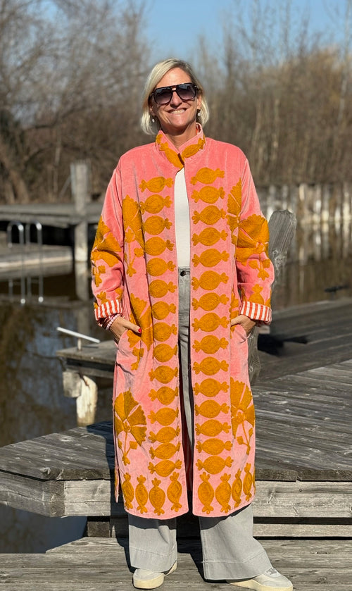 Velvet Suzani Kimono Mantel rosa/beige
