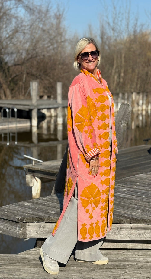 Velvet Suzani Kimono Mantel rosa/beige