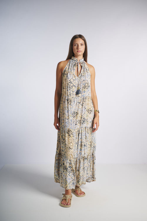 Seiden Dress Verona light blue/gold