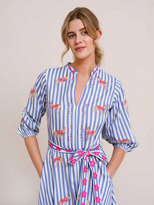 Marigold Dress "Donkey on blue Stripes"