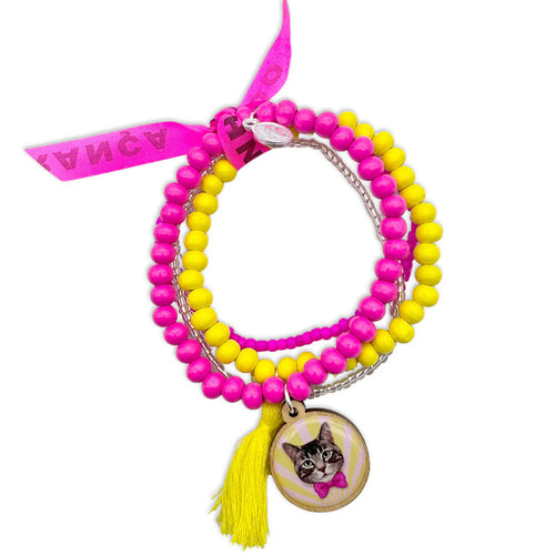 Armbandset "Cat" in pink/gelb