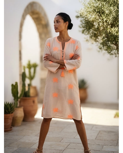 Gloria Dress short Lotus Almond/orange