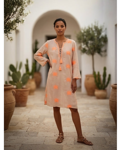 Gloria Dress short Lotus Almond/orange