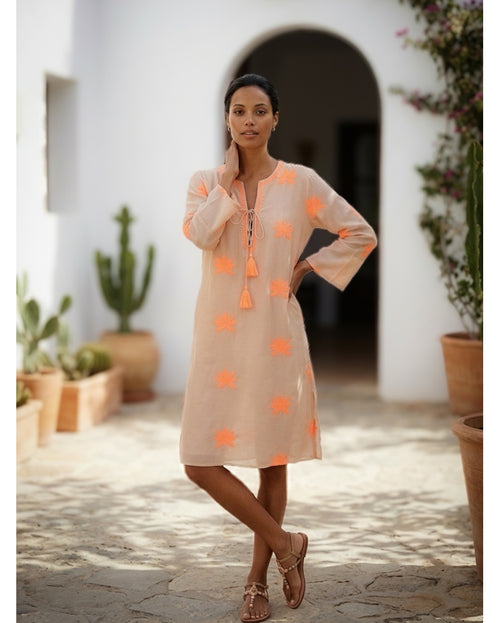 Gloria Dress short Lotus Almond/orange