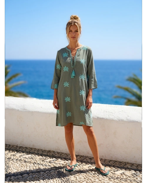 Gloria Dress short Lotus khaki/Aqua