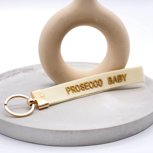 Key Ring "Prosecco Baby" offwhite/gold