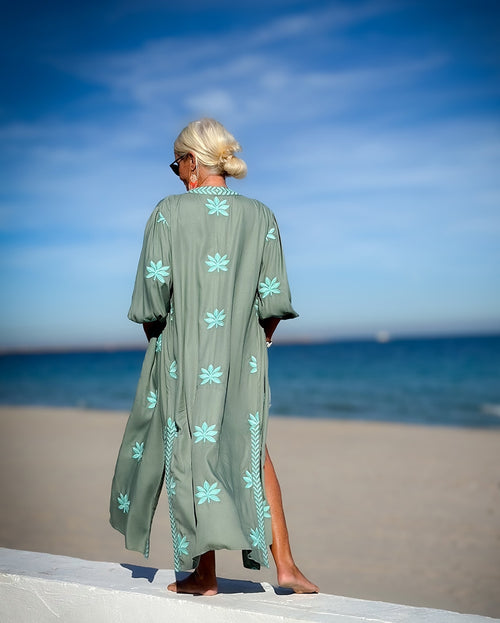 Kimono Lotus Flower khaki/aqua