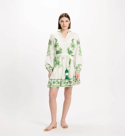 Short Dress "Anika" white/green