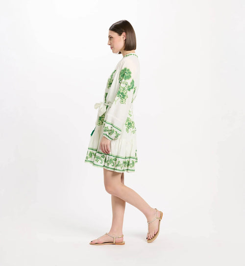 Short Dress "Anika" white/green